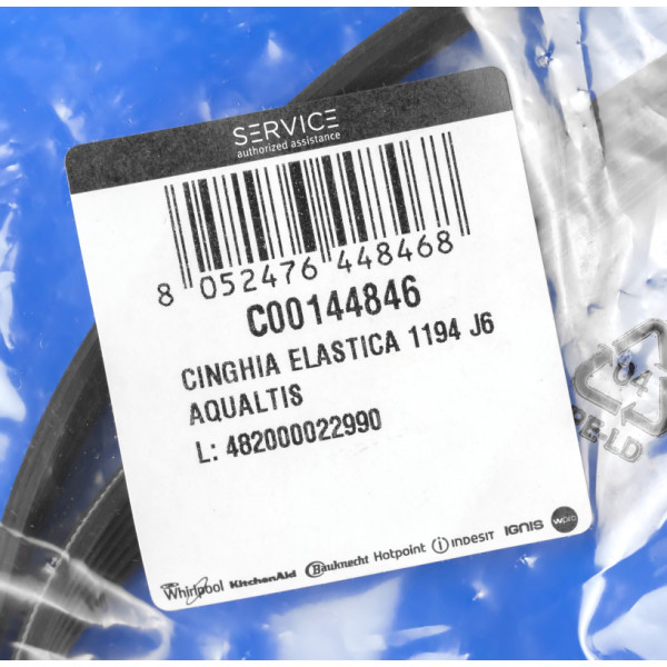 Ремень для стиральной машины 1194 J6 EL «Hutchinson» Indesit C00144846 Original