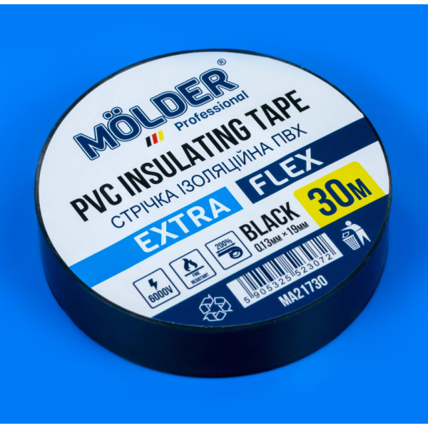 Профессиональная огнестойкая изолента Molder 0,13х19мм 30м черная