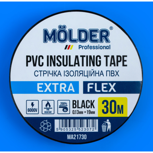 Профессиональная огнестойкая изолента Molder 0,13х19мм 30м черная
